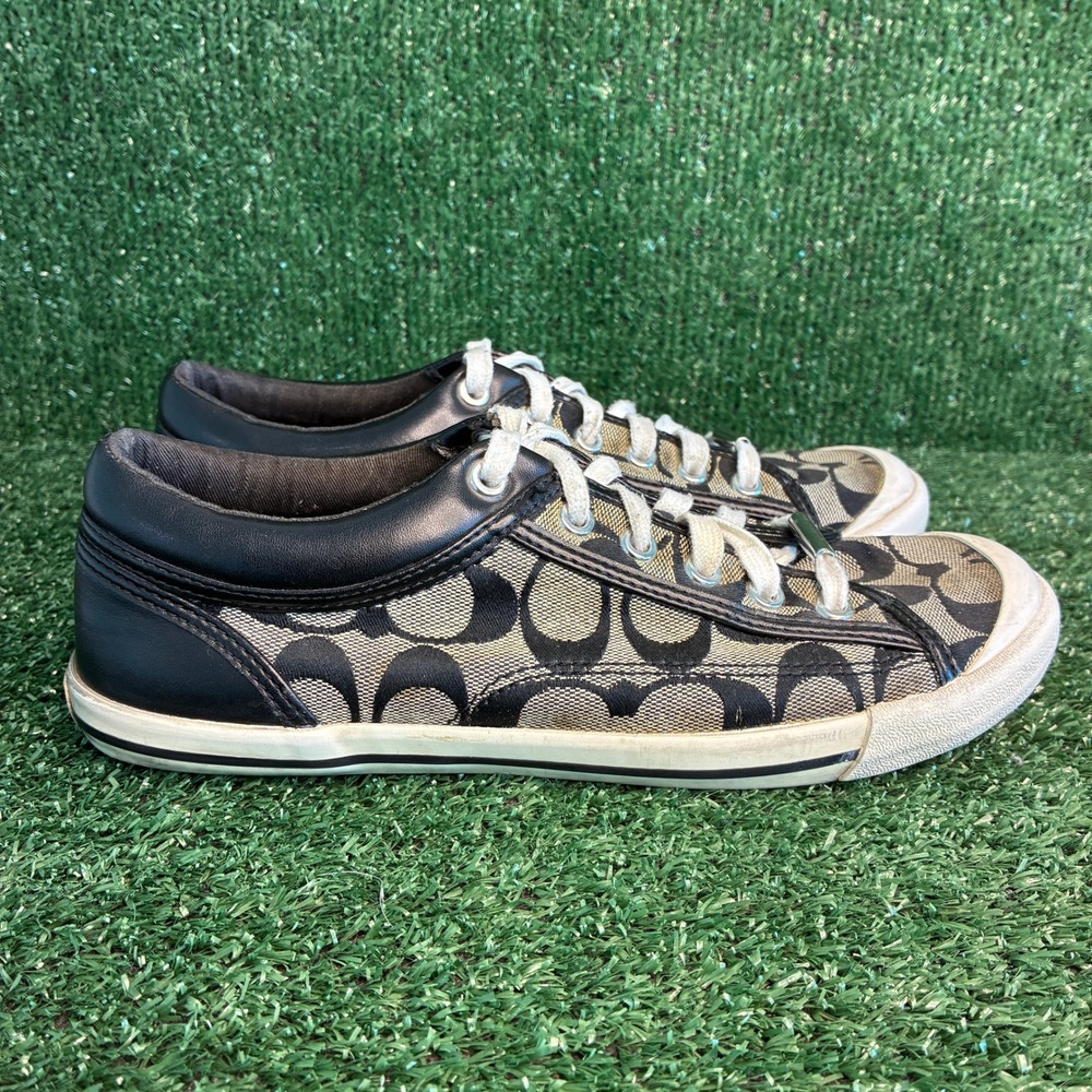 Coach Francesca Monogram Signature Logo Canvas Leather Sneakers Black Womens 8B